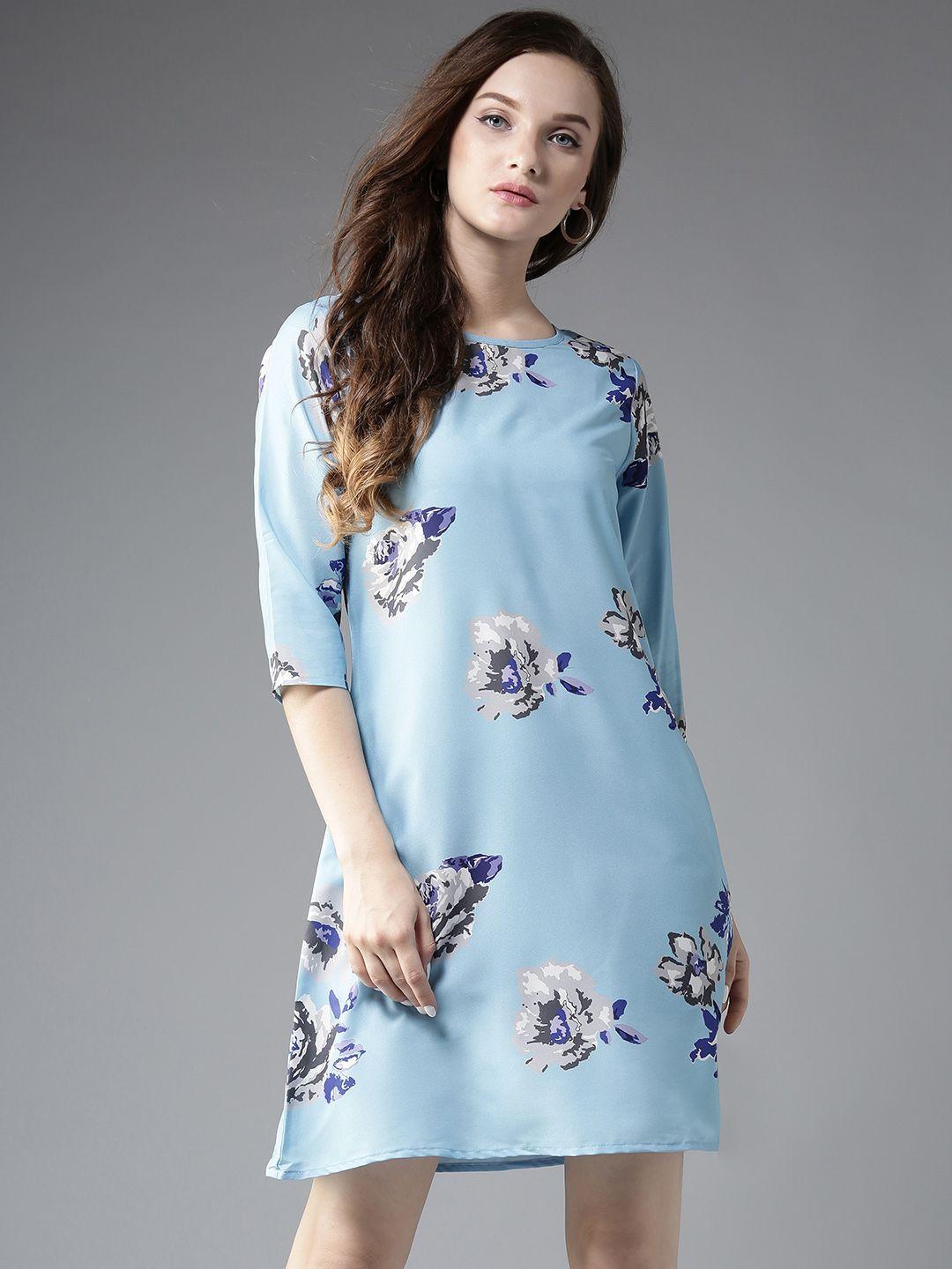 moda rapido women blue printed a-line dress