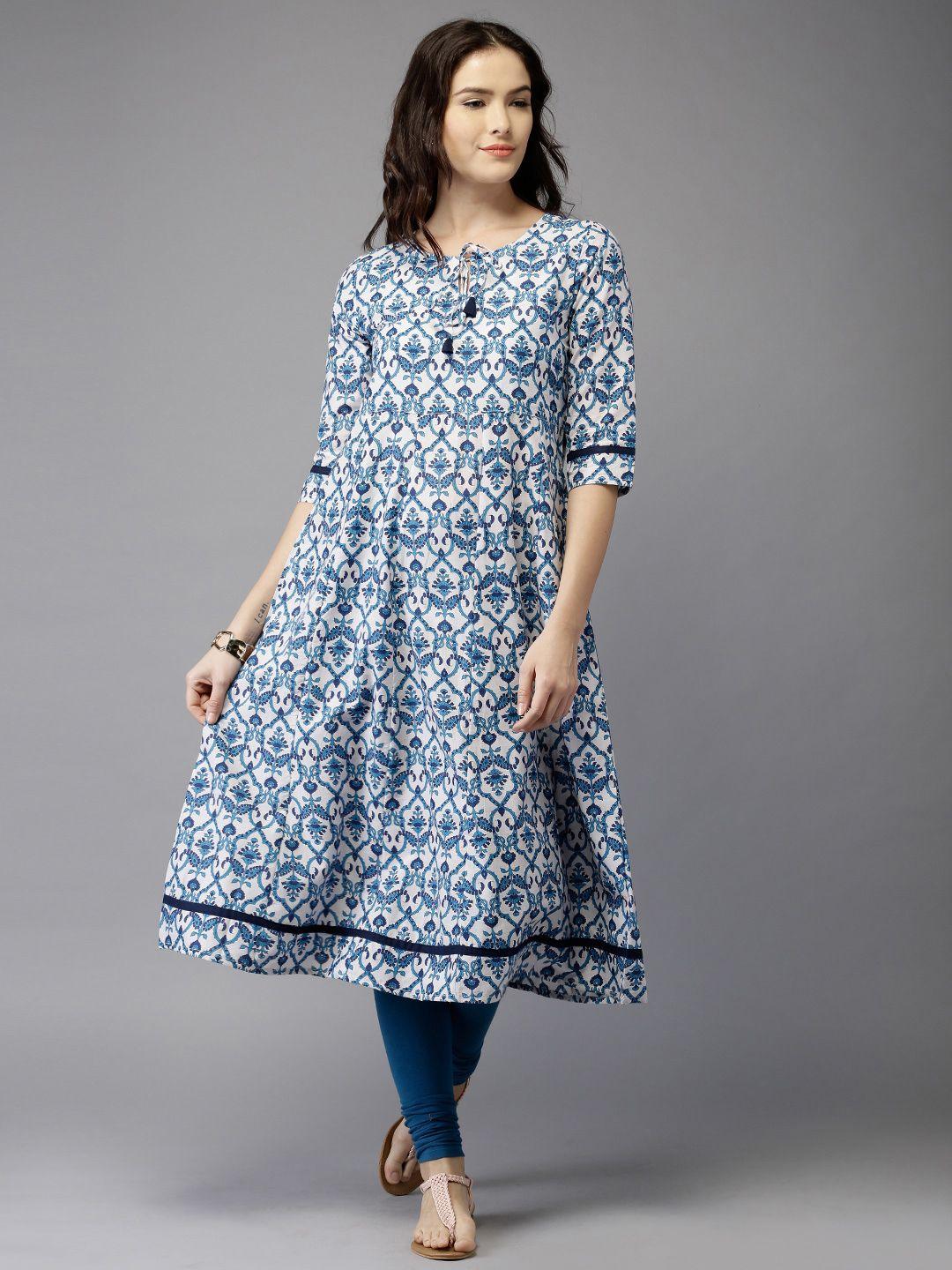 moda rapido women blue printed a-line kurta