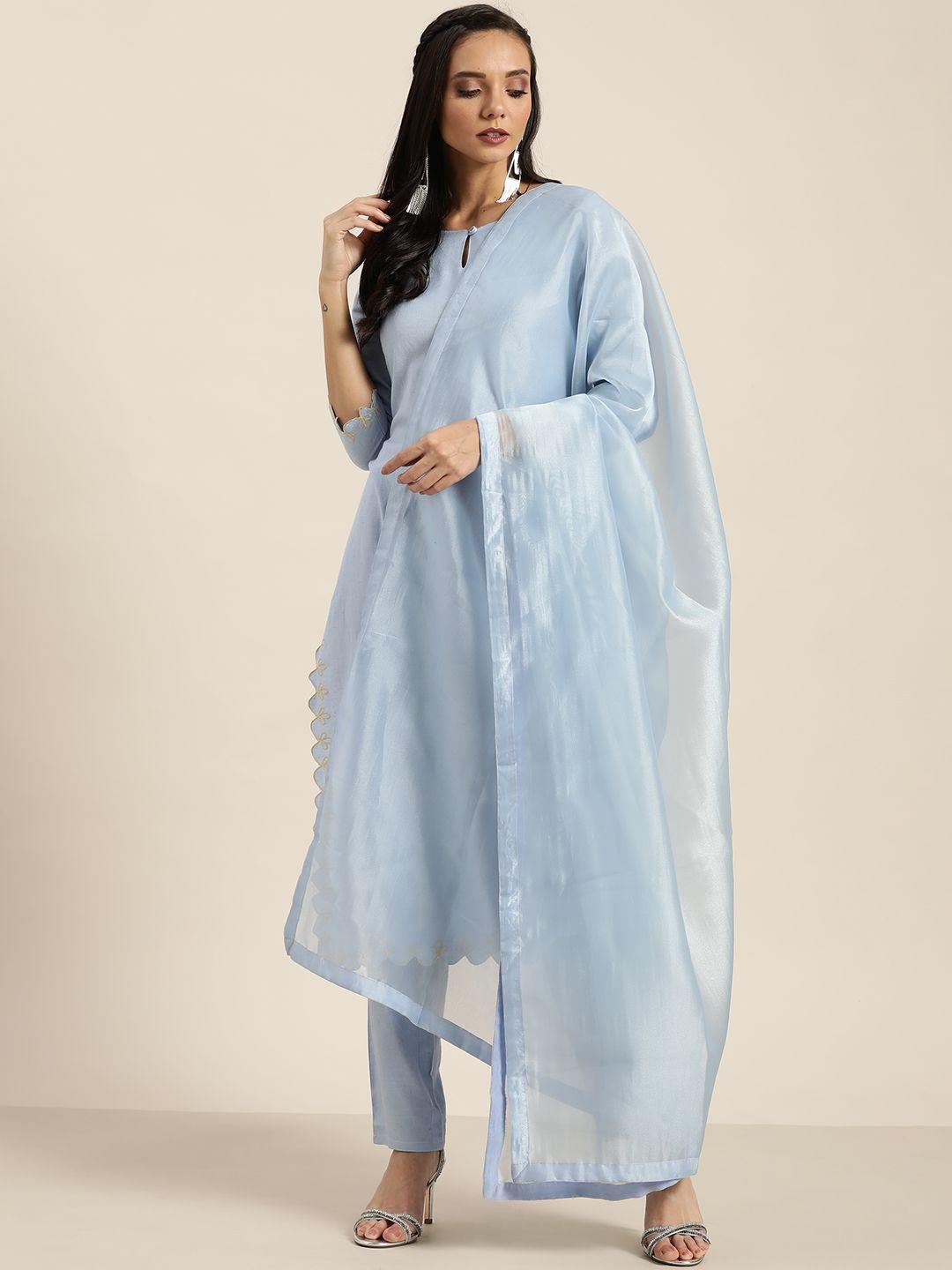 moda rapido women blue solid kurta with trousers & dupatta