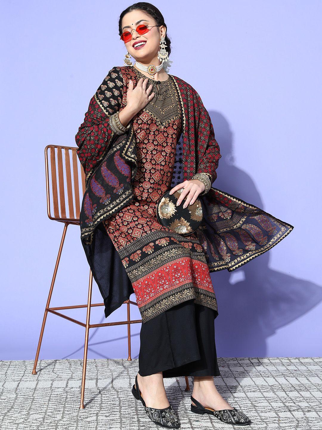 moda rapido women ethnic motifs viscose rayon print mix kurta set
