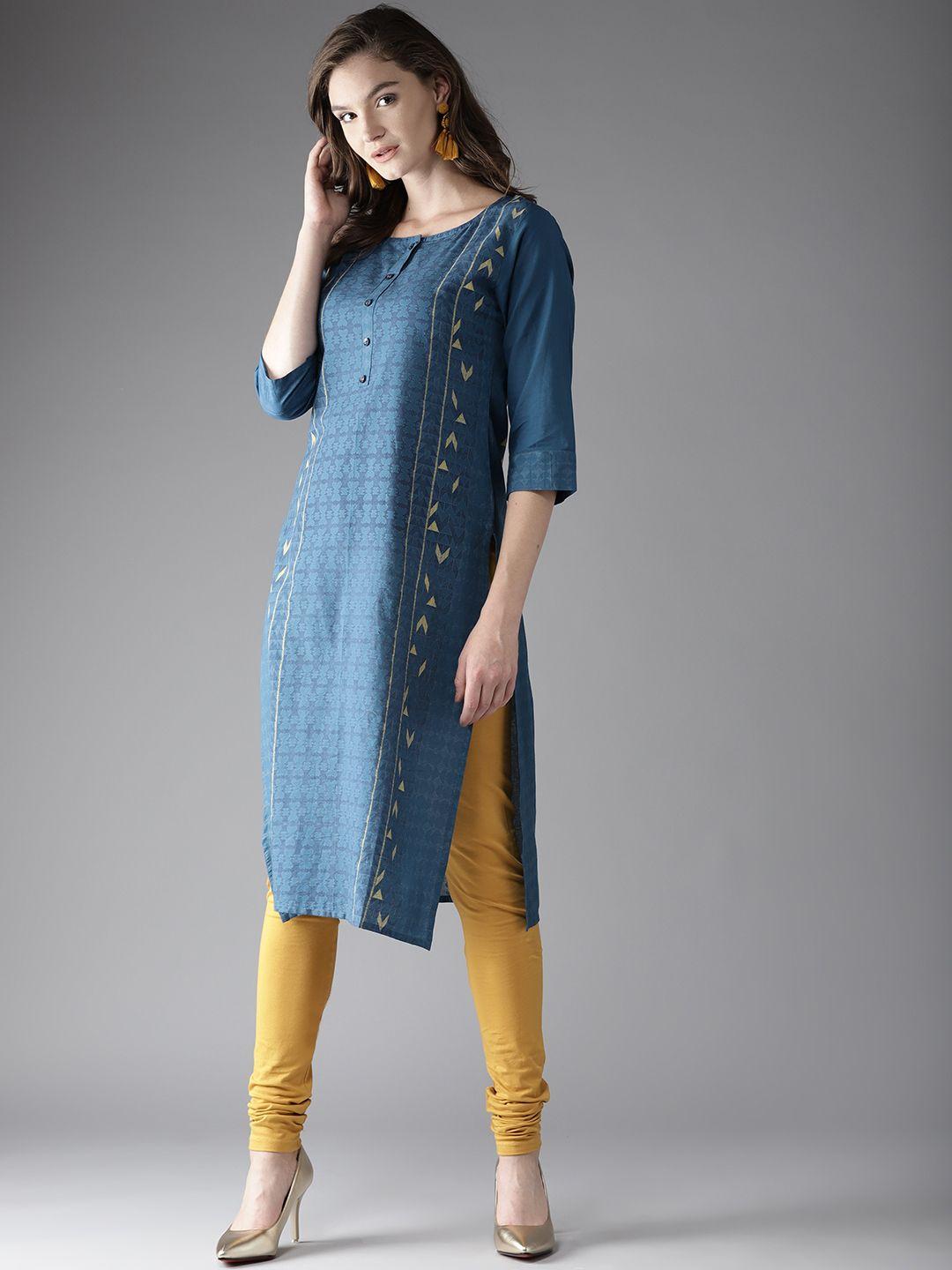 moda rapido women geometric prints & side slits straight cotton kurta