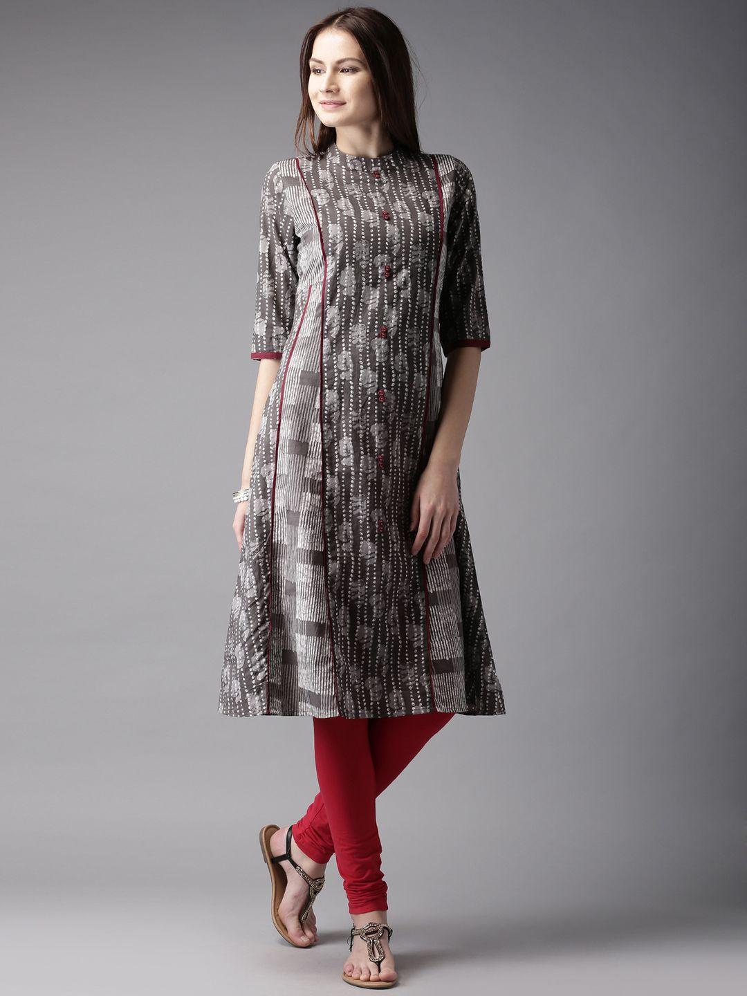 moda rapido women grey printed a-line kurta