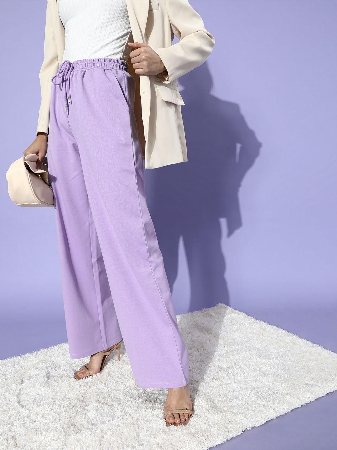 moda rapido women lavender solid kick flare trousers