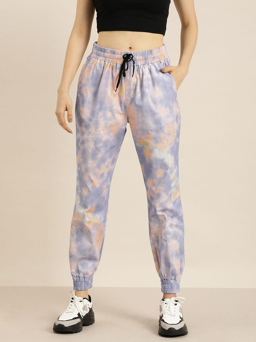 moda rapido women lavender tie and dye printed joggers trousers