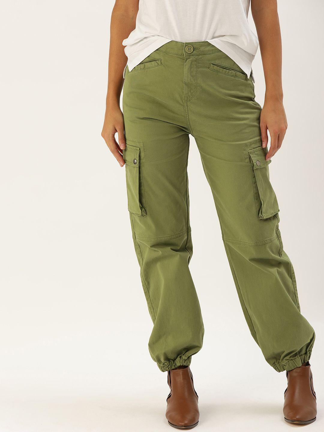 moda rapido women olive green regular fit solid joggers