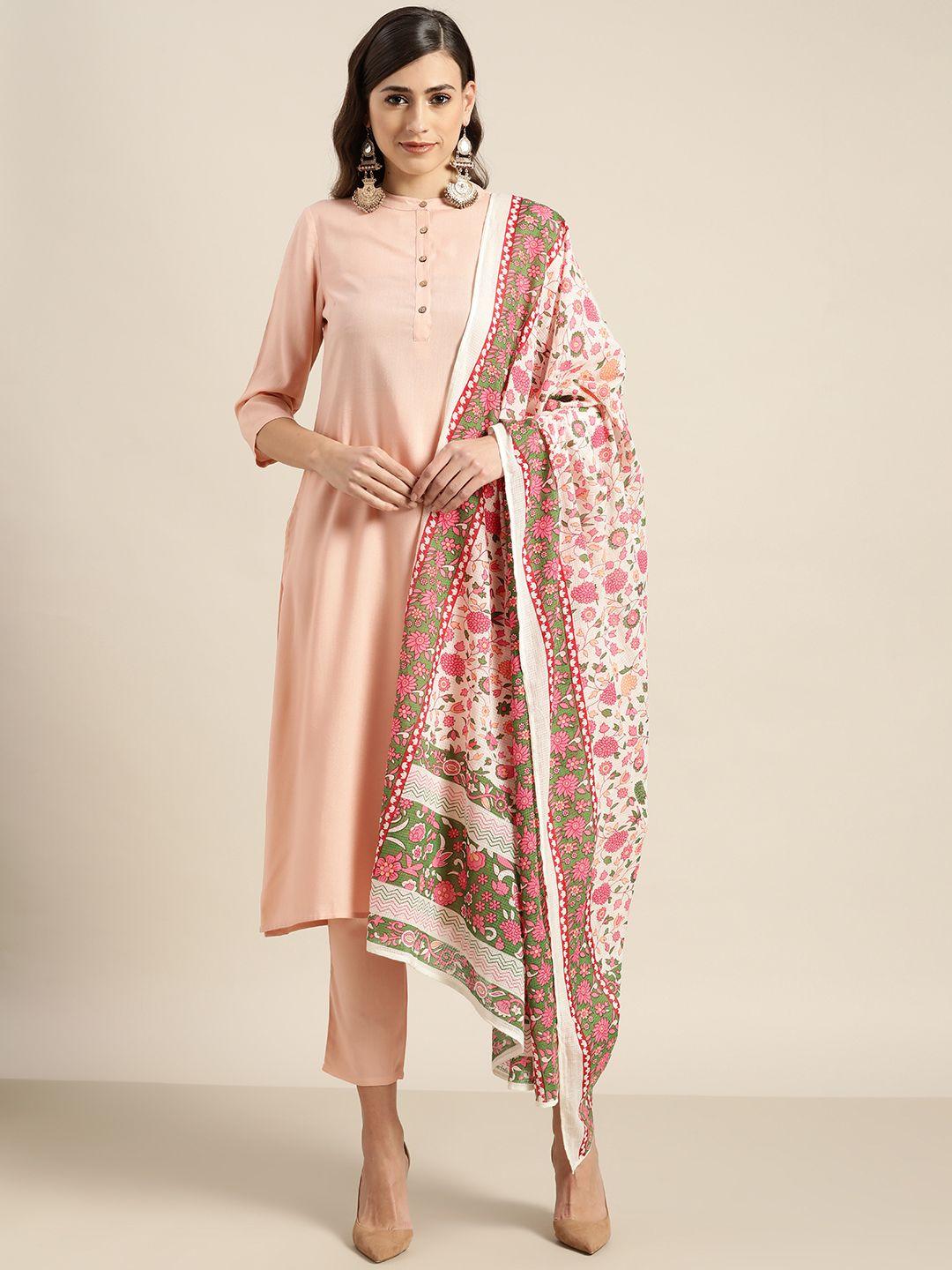 moda rapido women pink kurta with trousers & dupatta