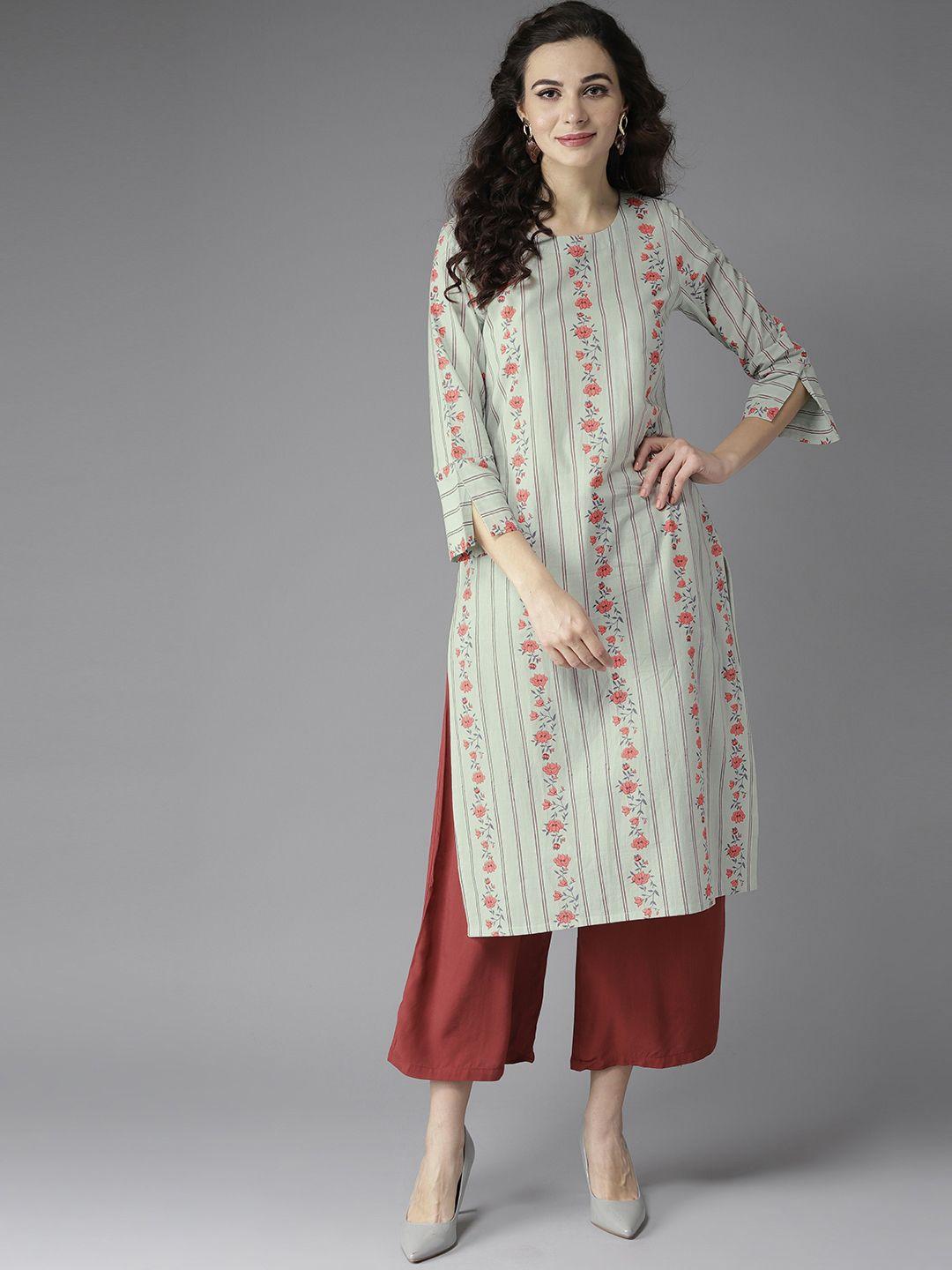 moda rapido women pinstripes & side slits straight cotton kurta