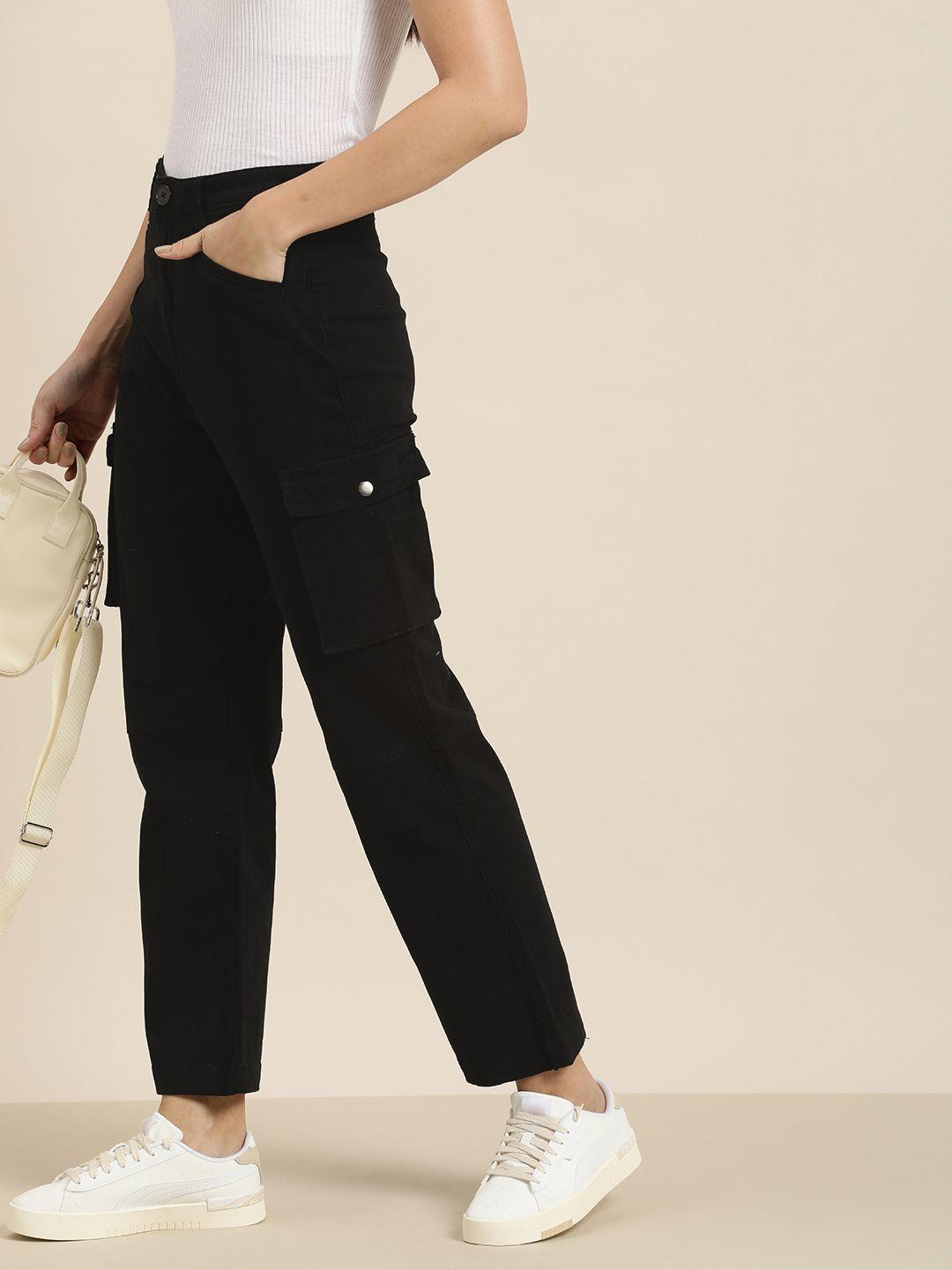 moda rapido women solid slim fit cargo trousers