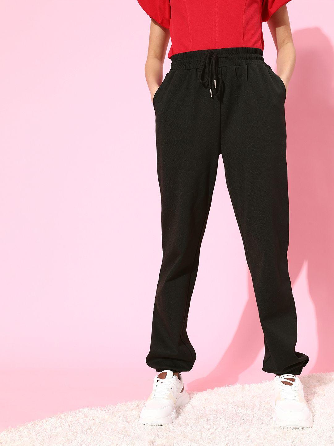 moda rapido women stylish black solid jogger trousers