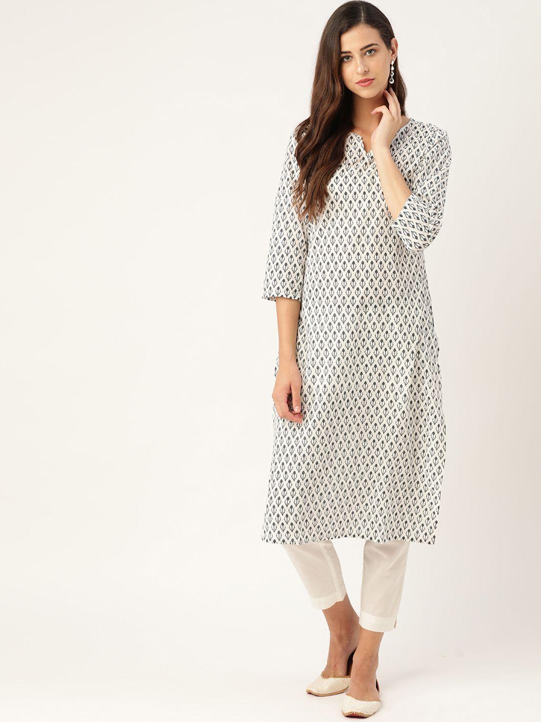 moda rapido women white & black pure cotton printed kurta