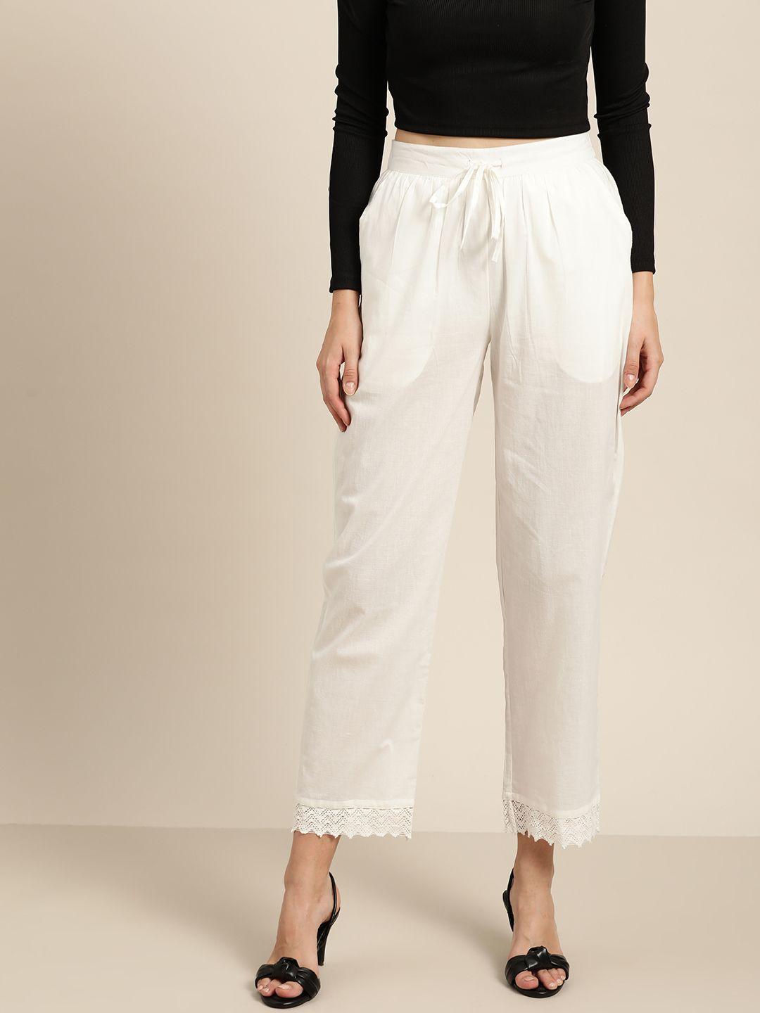 moda rapido women white pure cotton regular fit solid trousers