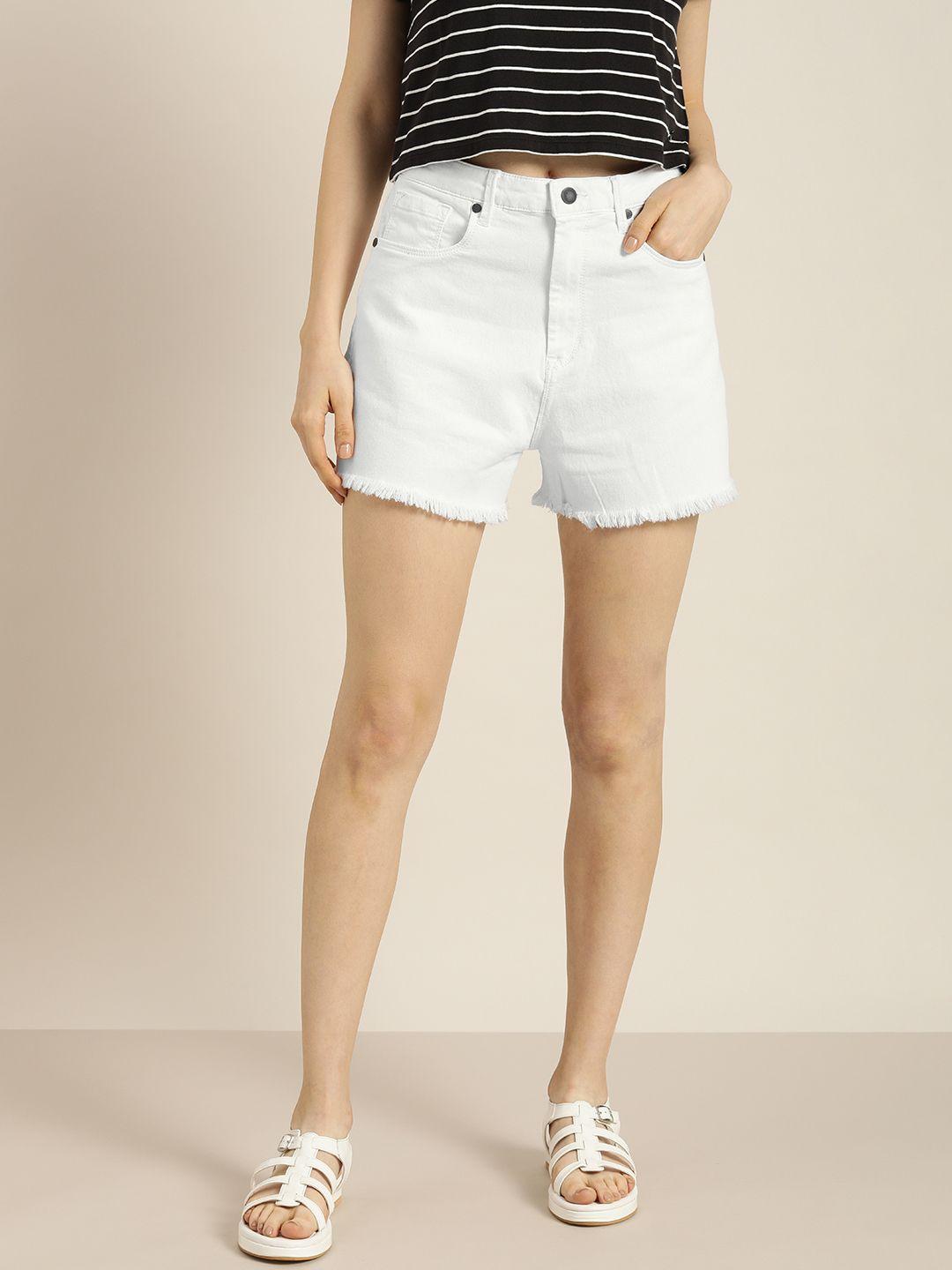 moda rapido women white solid high-rise denim shorts