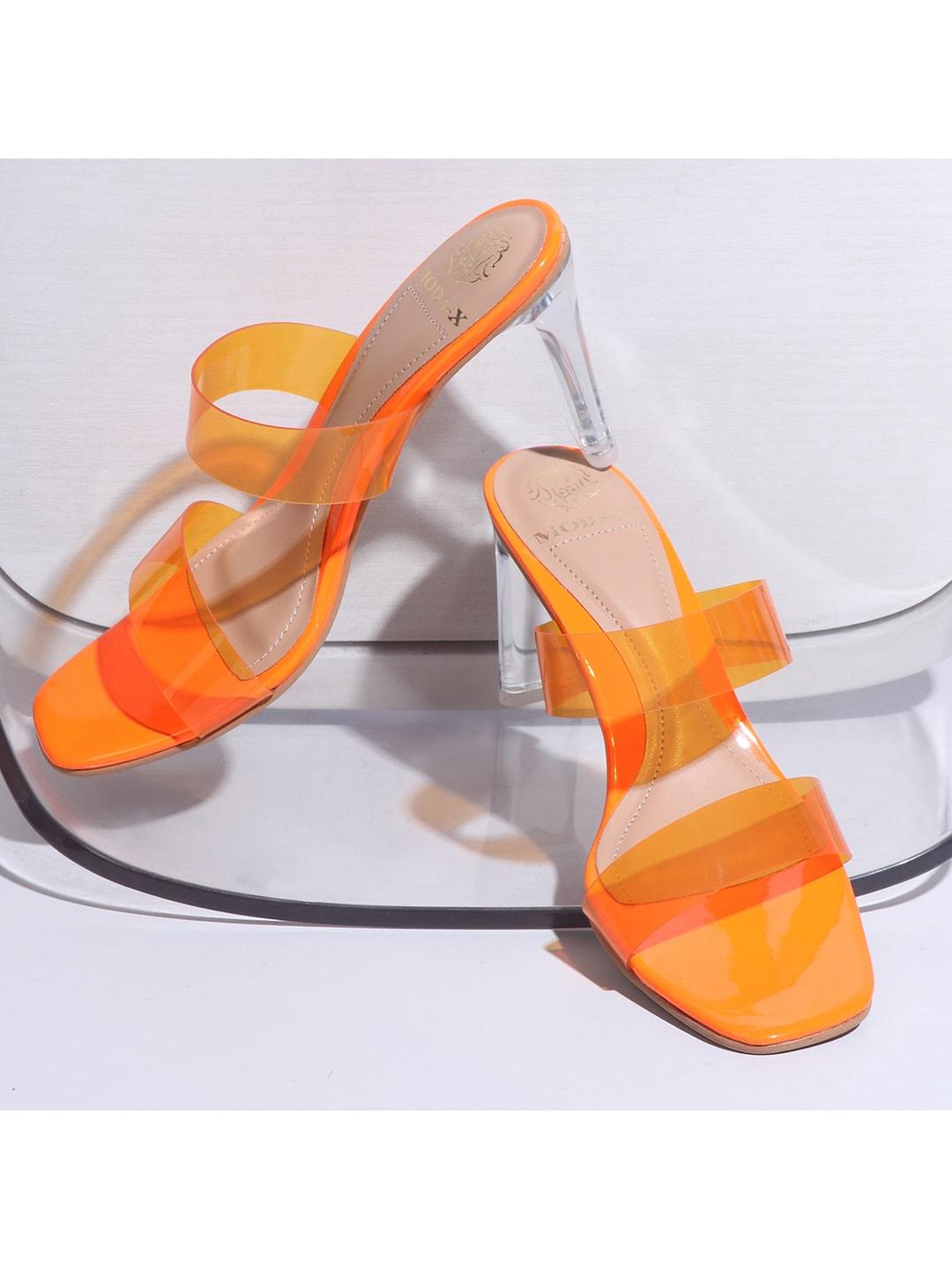 moda-x orange embellished block pumps with bows