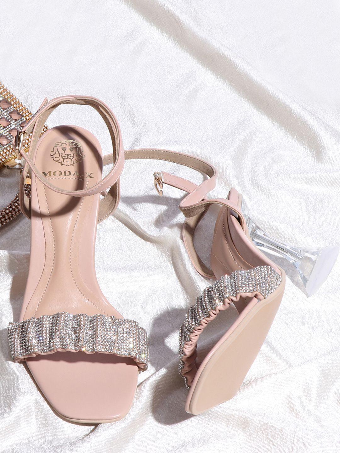 moda-x transparent embellished block heels