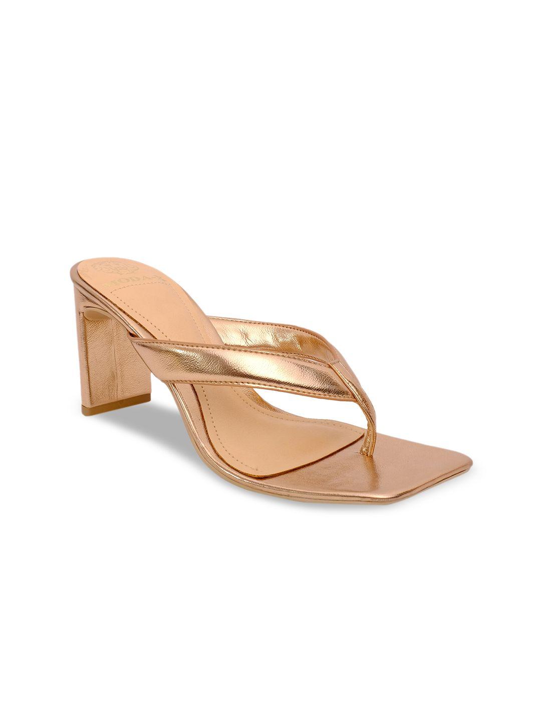moda-x women rose gold solid block sandals