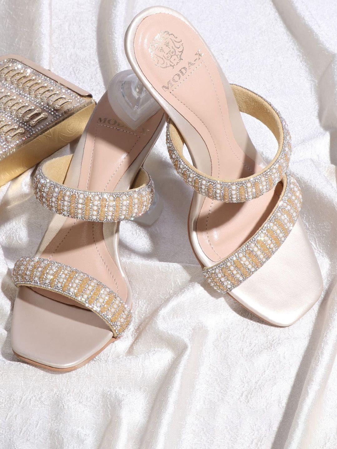 moda-x women gold-toned embellished block sandals