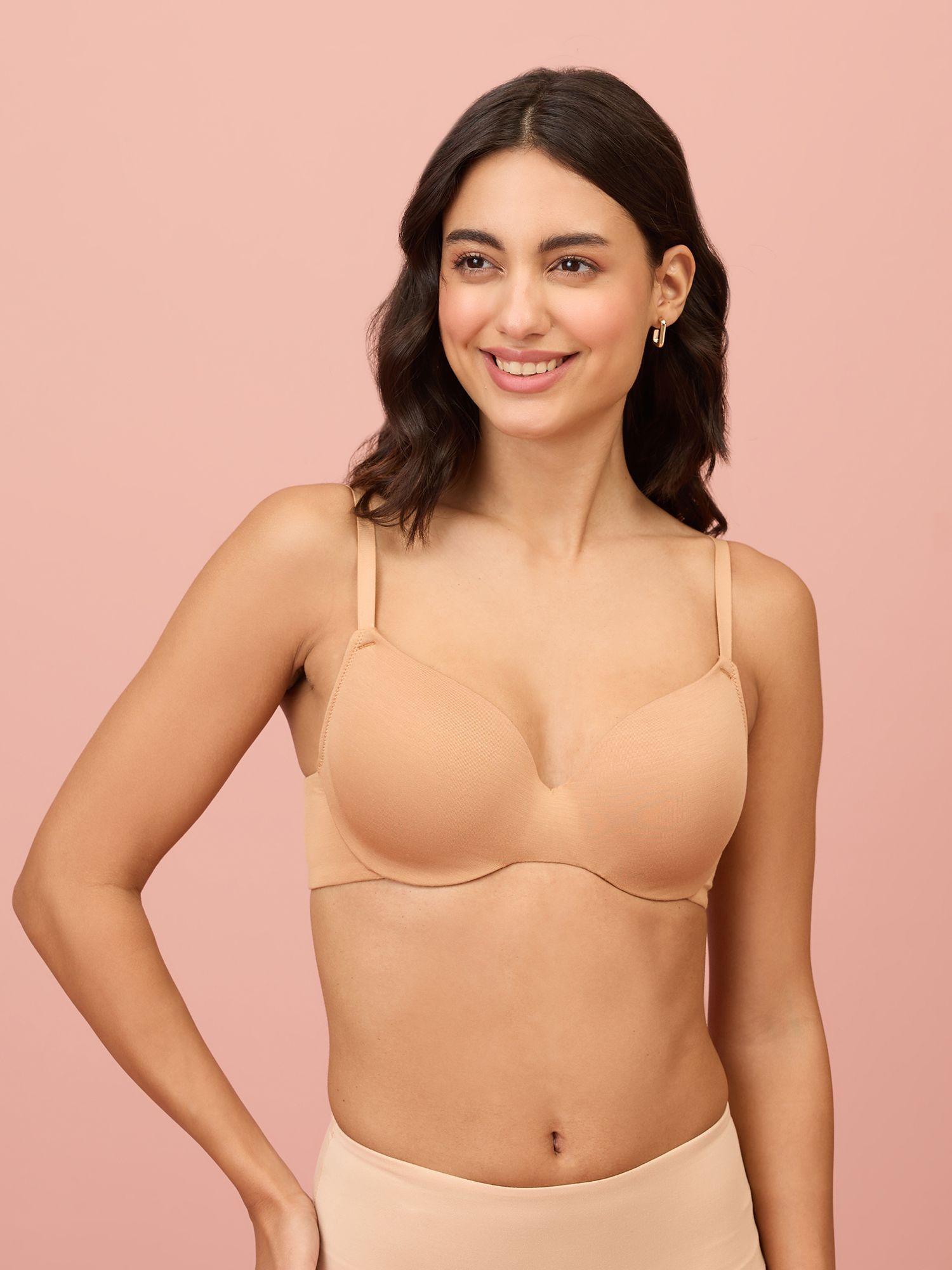 modal akin to skin padded wired t-shirt bra 3-4th coverage - tan nyb218