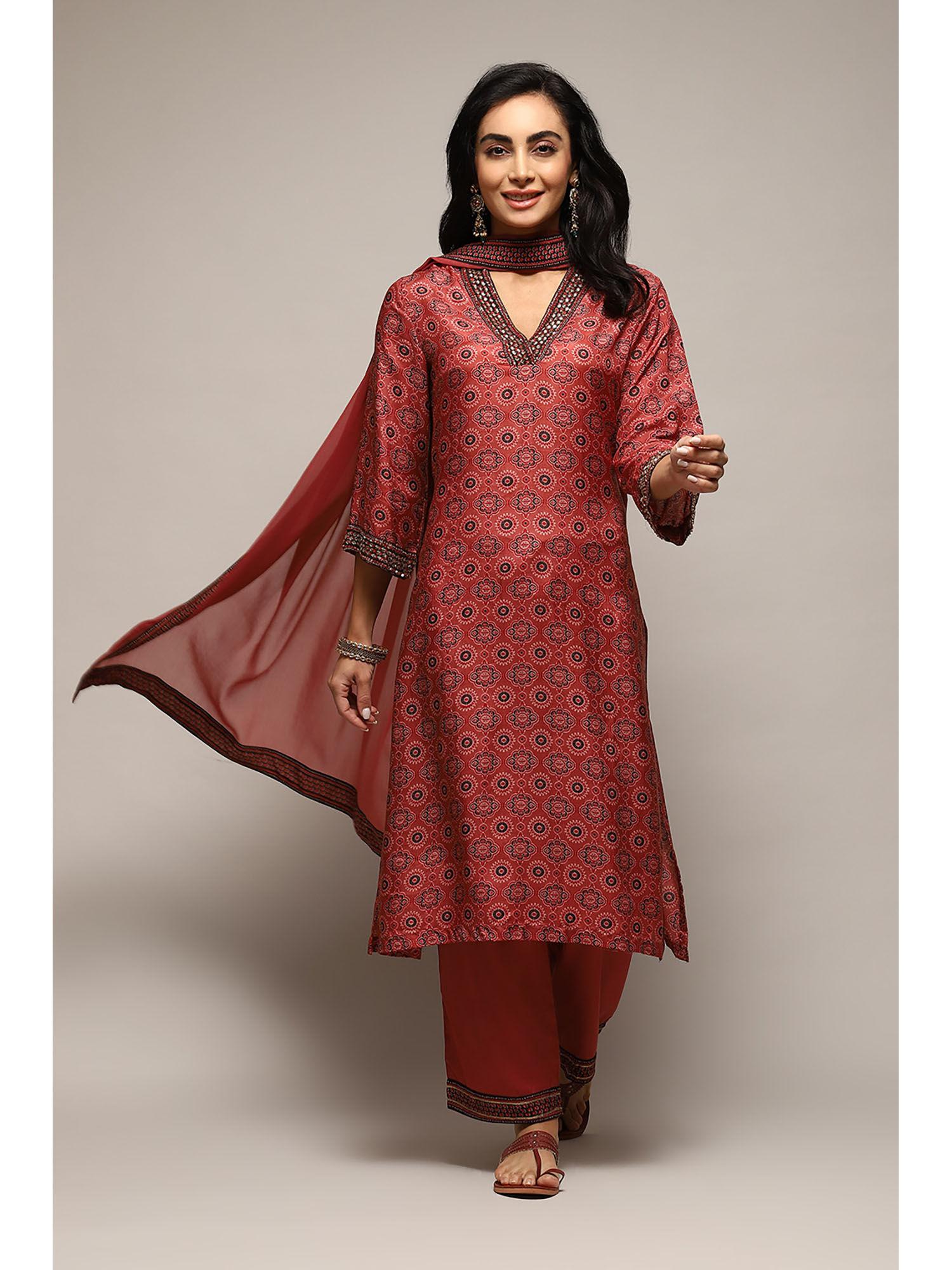 modal blend pink printed salwar suit (set of 3)