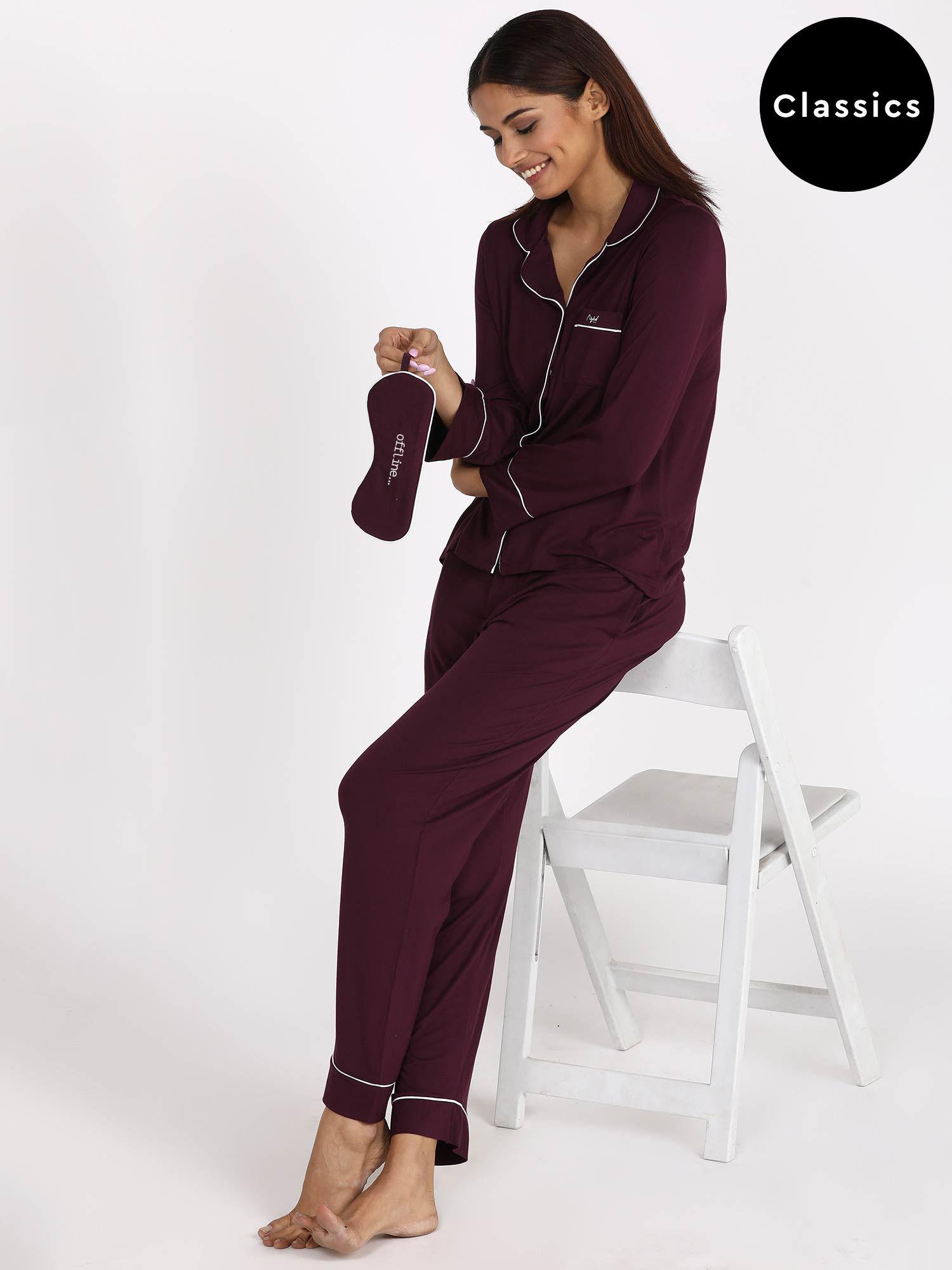 modal button down pajama set 2 - purple nys001