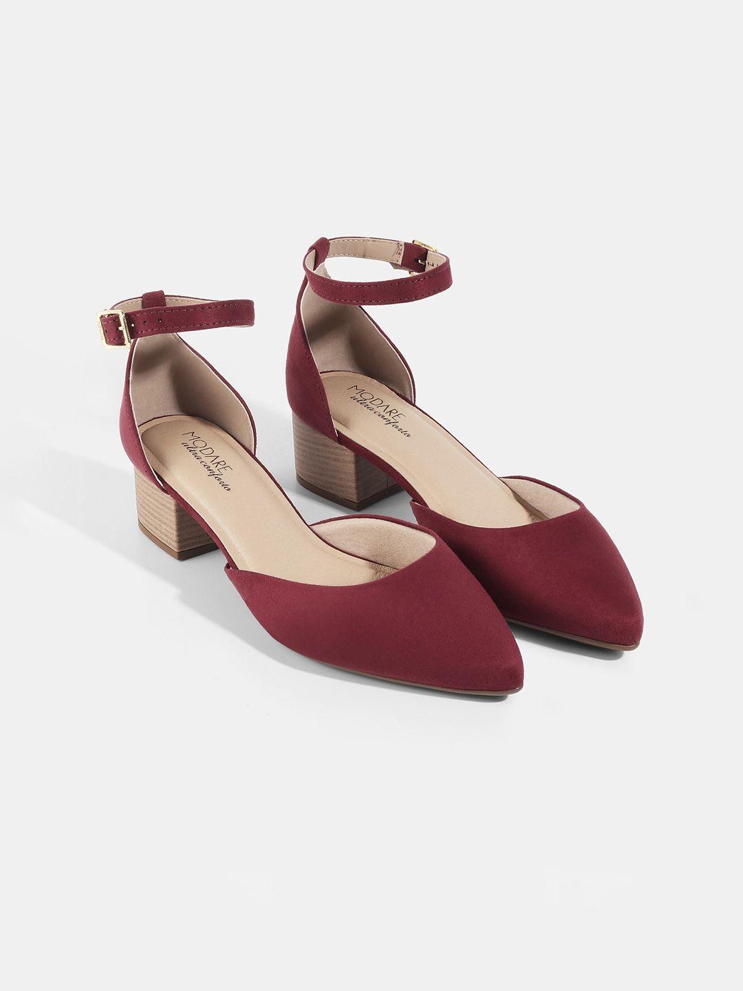modare red suede block pumps heels