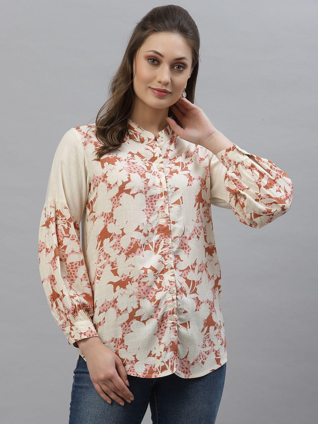 mode by red tape beige floral print mandarin collar top