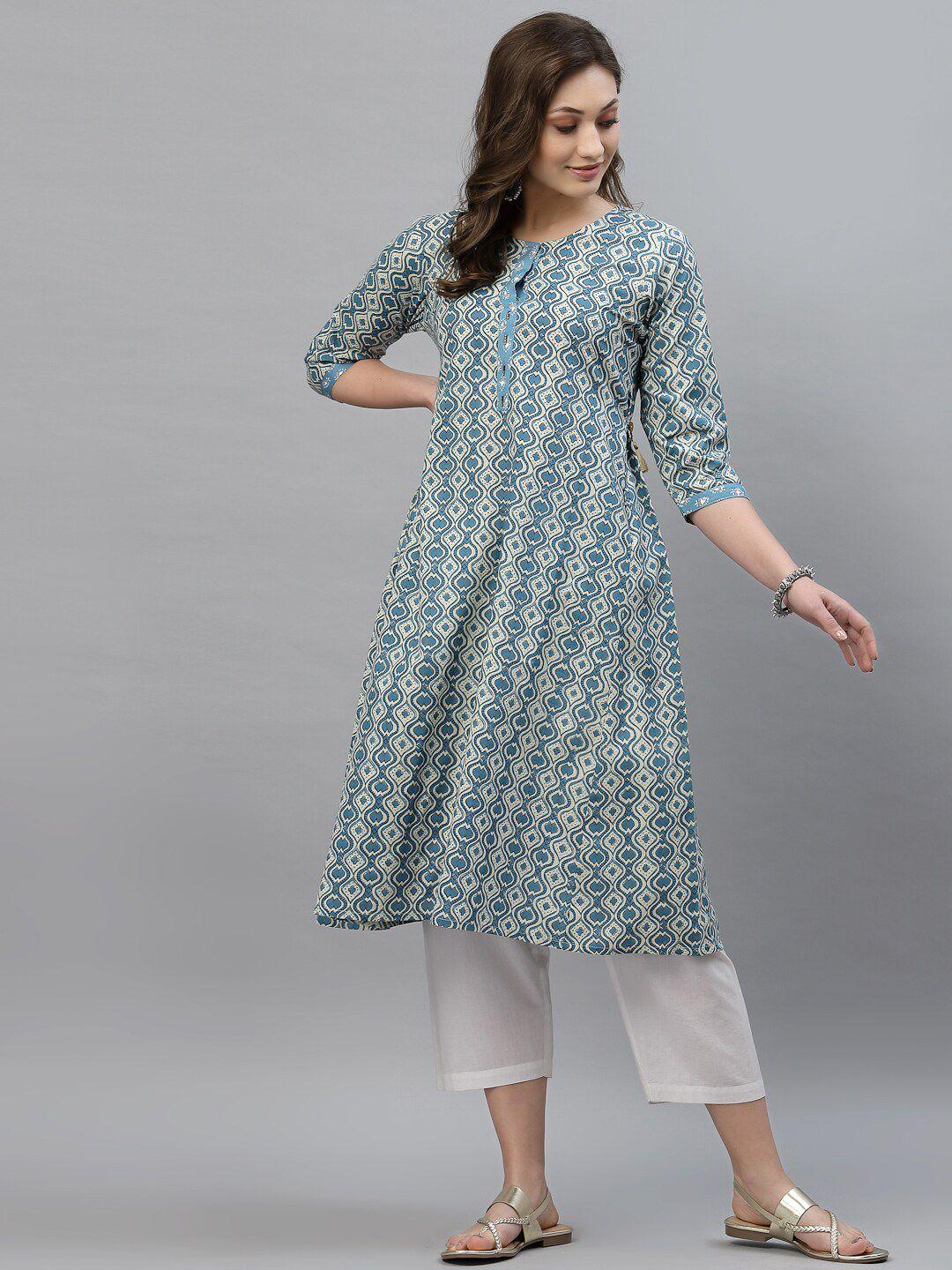 mode by red tape blue & beige printed cotton tunic