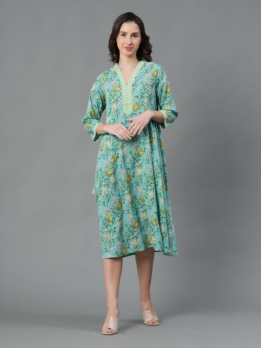 mode by red tape floral printed cotton a-line midi dress