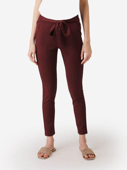 mode by red tape wine regular fit jeggings with belt