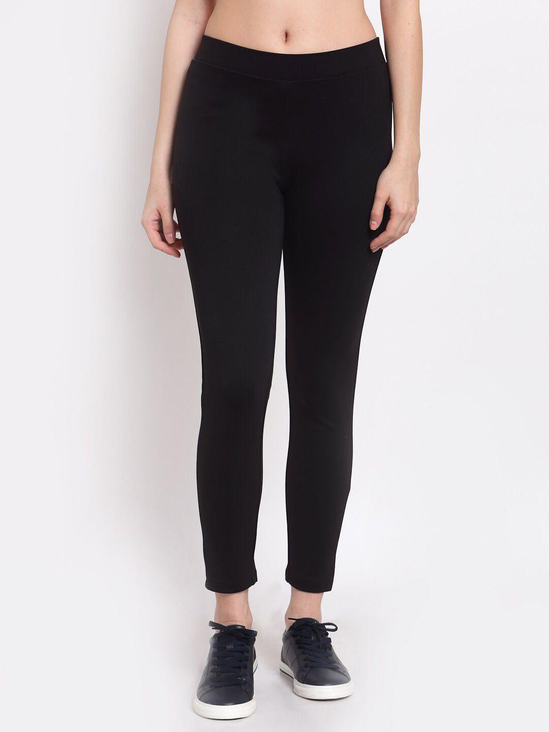mode by red tape women black solid skinny-fit treggings