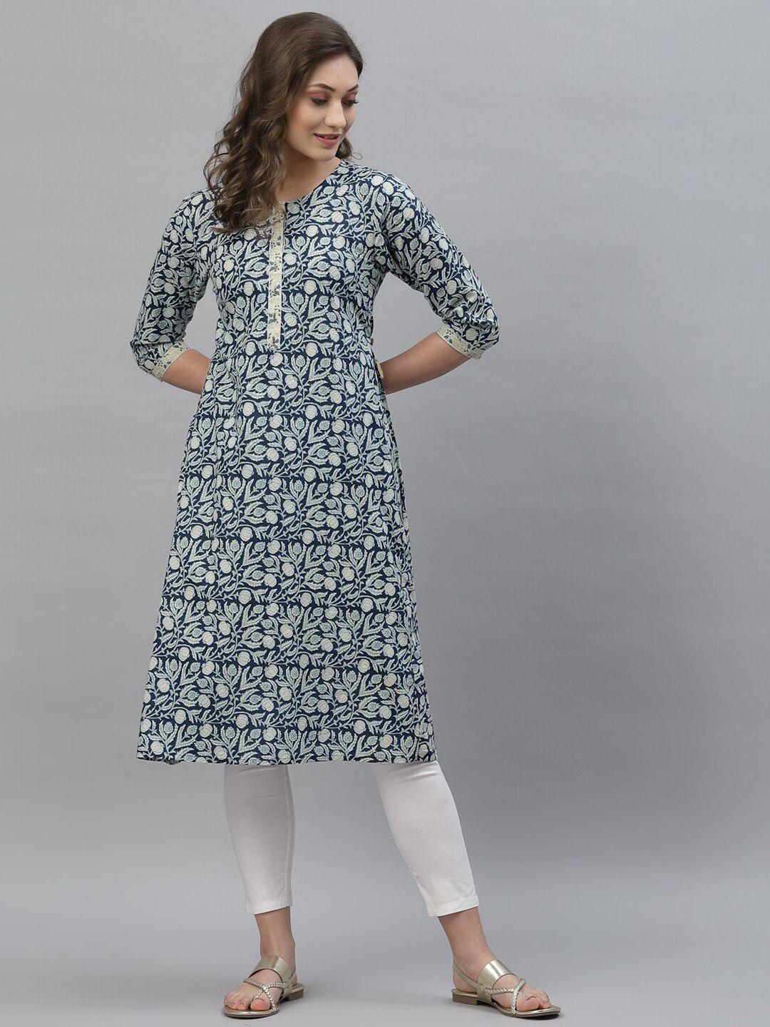 mode by red tape women blue & white printed cotton tunic