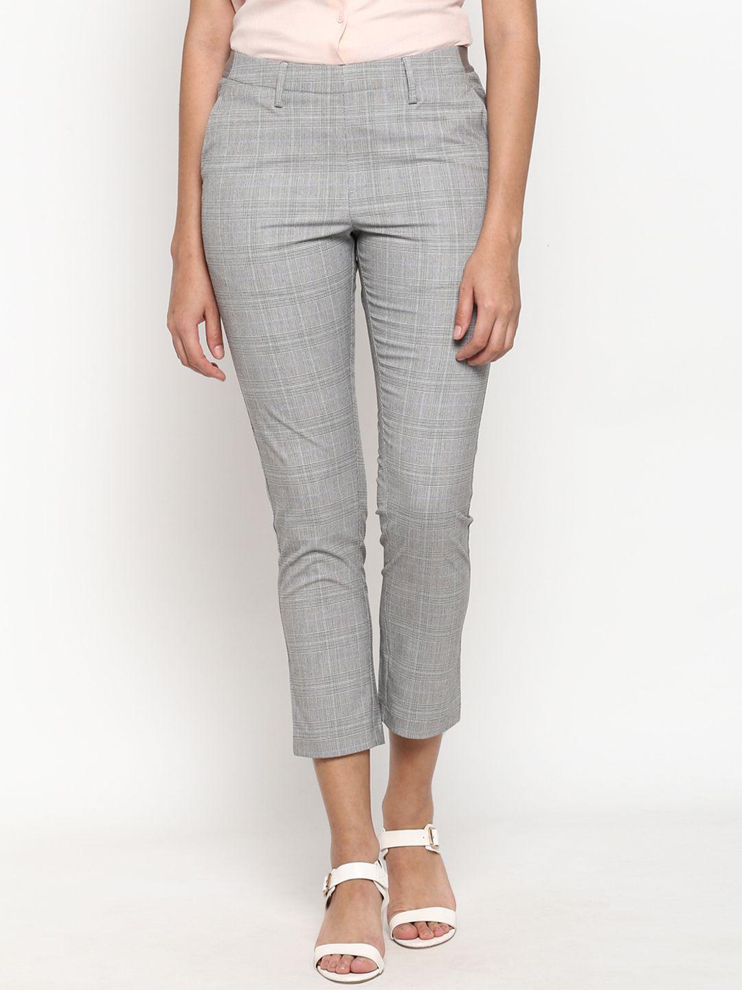 mode by red tape women grey tapered fit checked regular trousers
