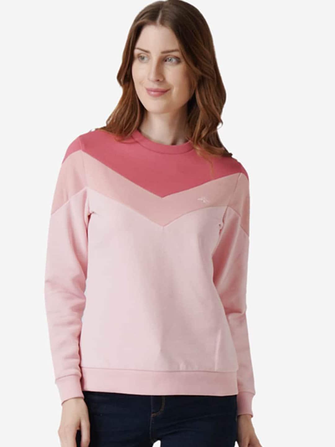 mode by red tape women pink colourblocked sweatshirt