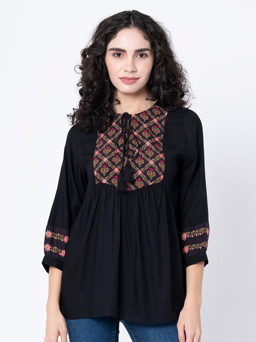 mode by red tape black floral print  top