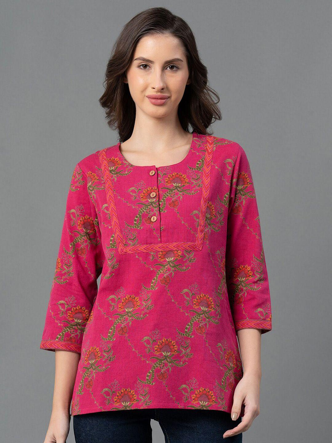 mode by red tape ethnic motifs printed square neck pure cotton top