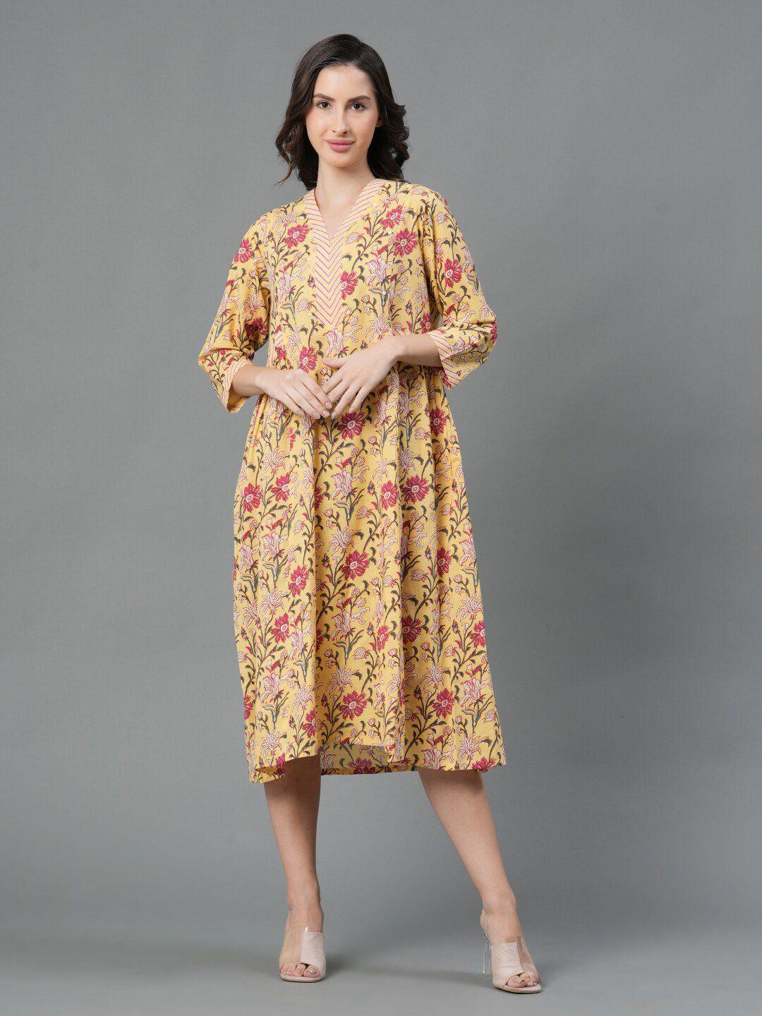 mode by red tape floral printed a-line pure cotton midi dress