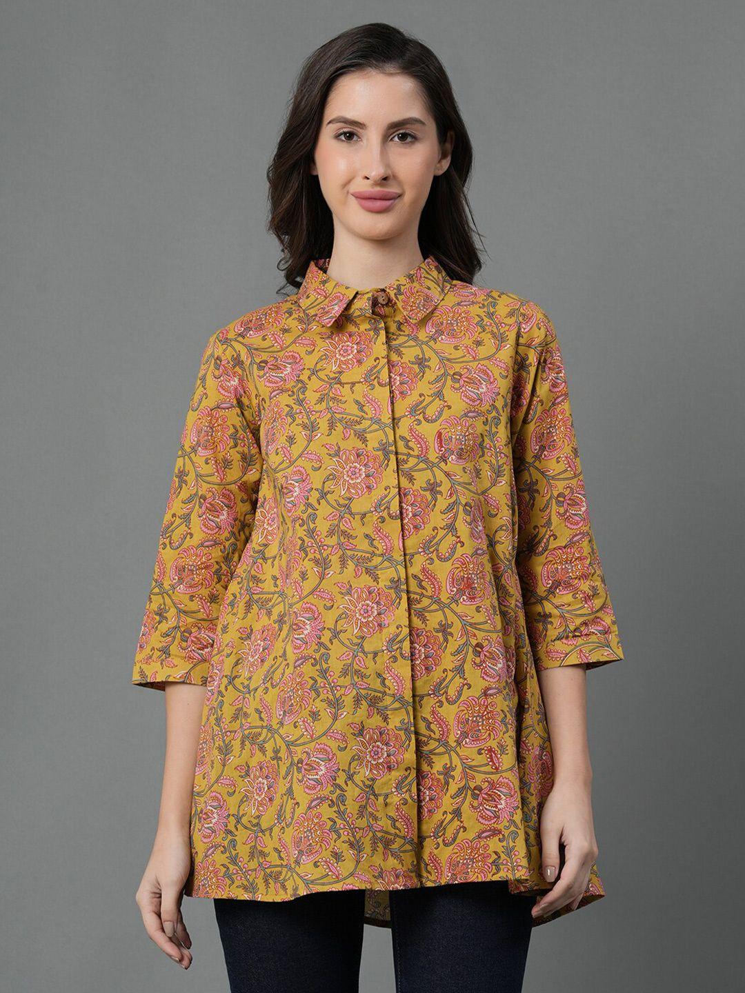 mode by red tape floral printed pure cotton shirt style top