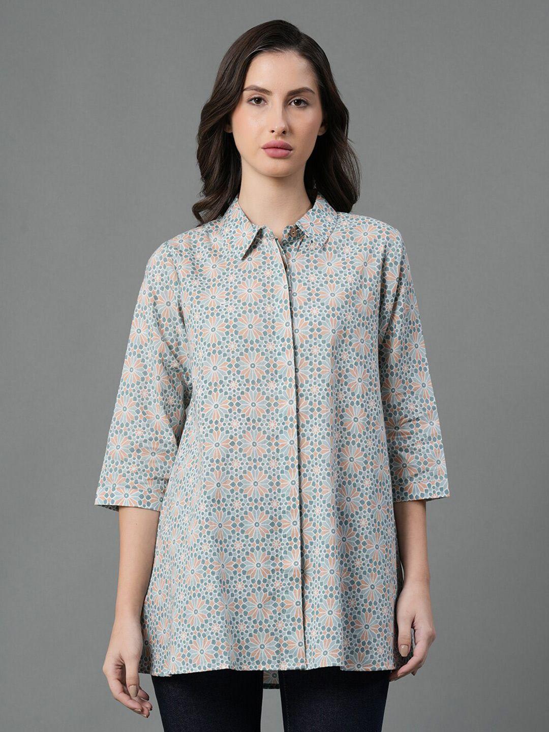 mode by red tape floral printed pure cotton shirt style top