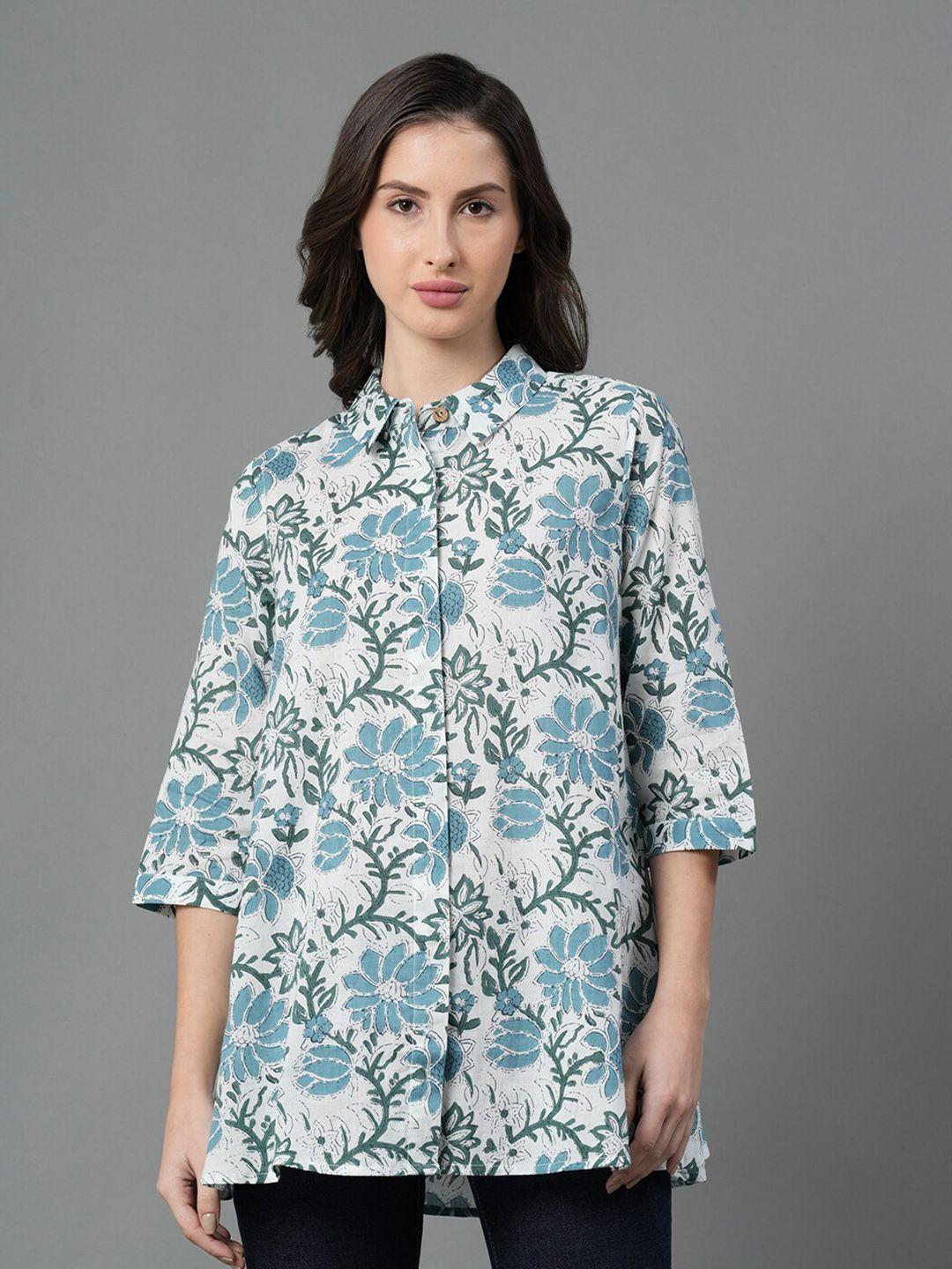 mode by red tape floral printed shirt collar pure cotton a-line top