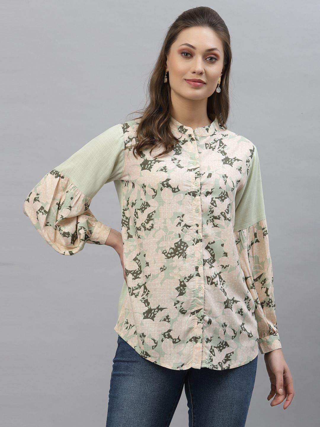 mode by red tape green floral print mandarin collar top