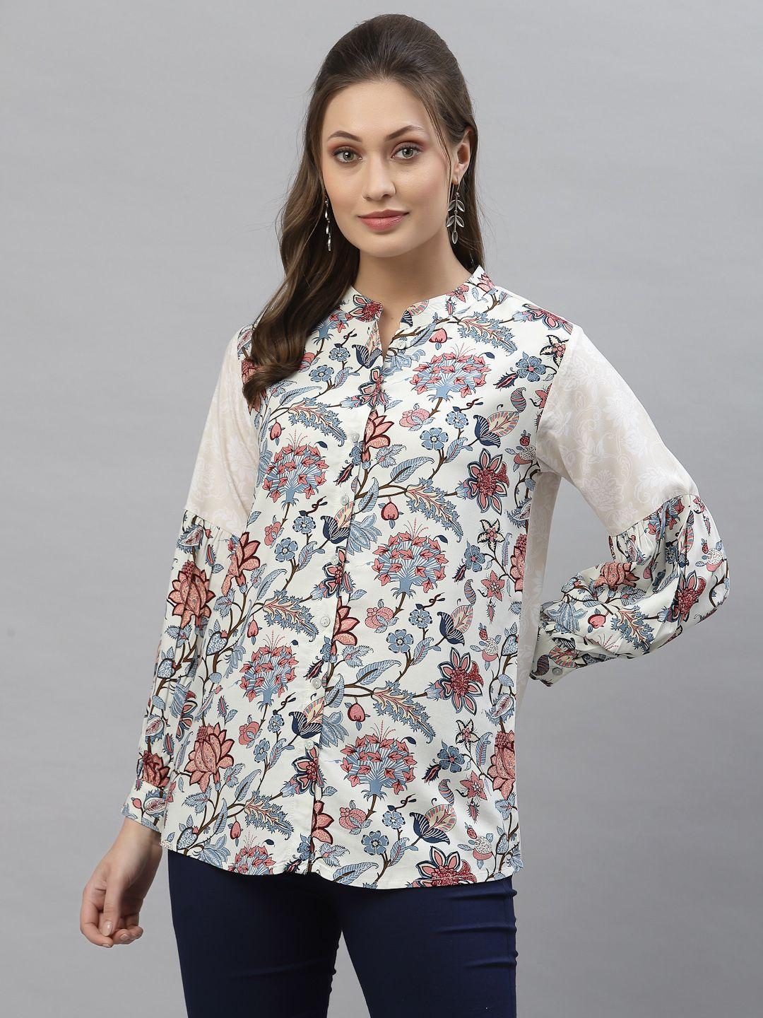 mode by red tape red & off-white floral print mandarin collar top