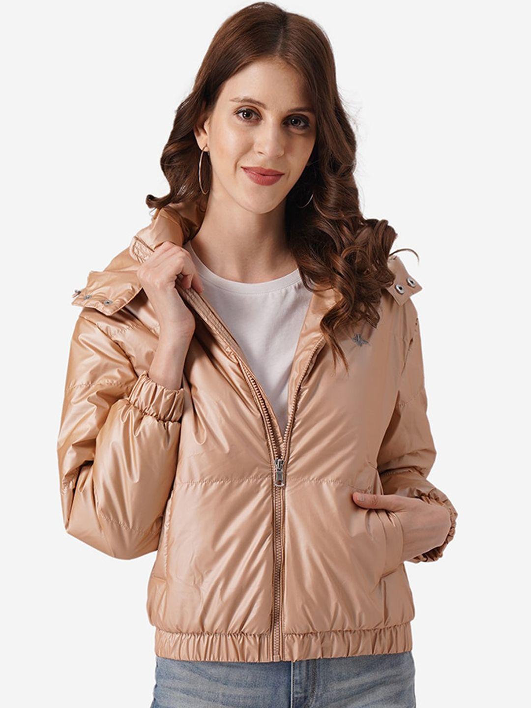 mode by red tape women beige solid bomber jacket