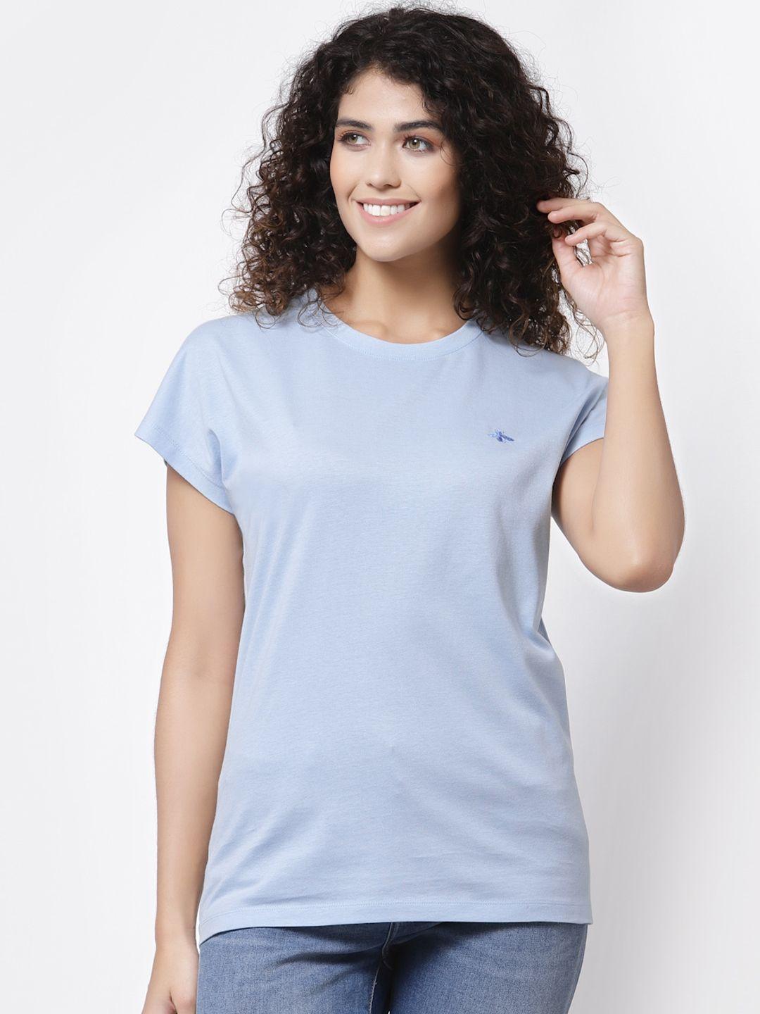 mode by red tape women blue pure cotton t-shirt