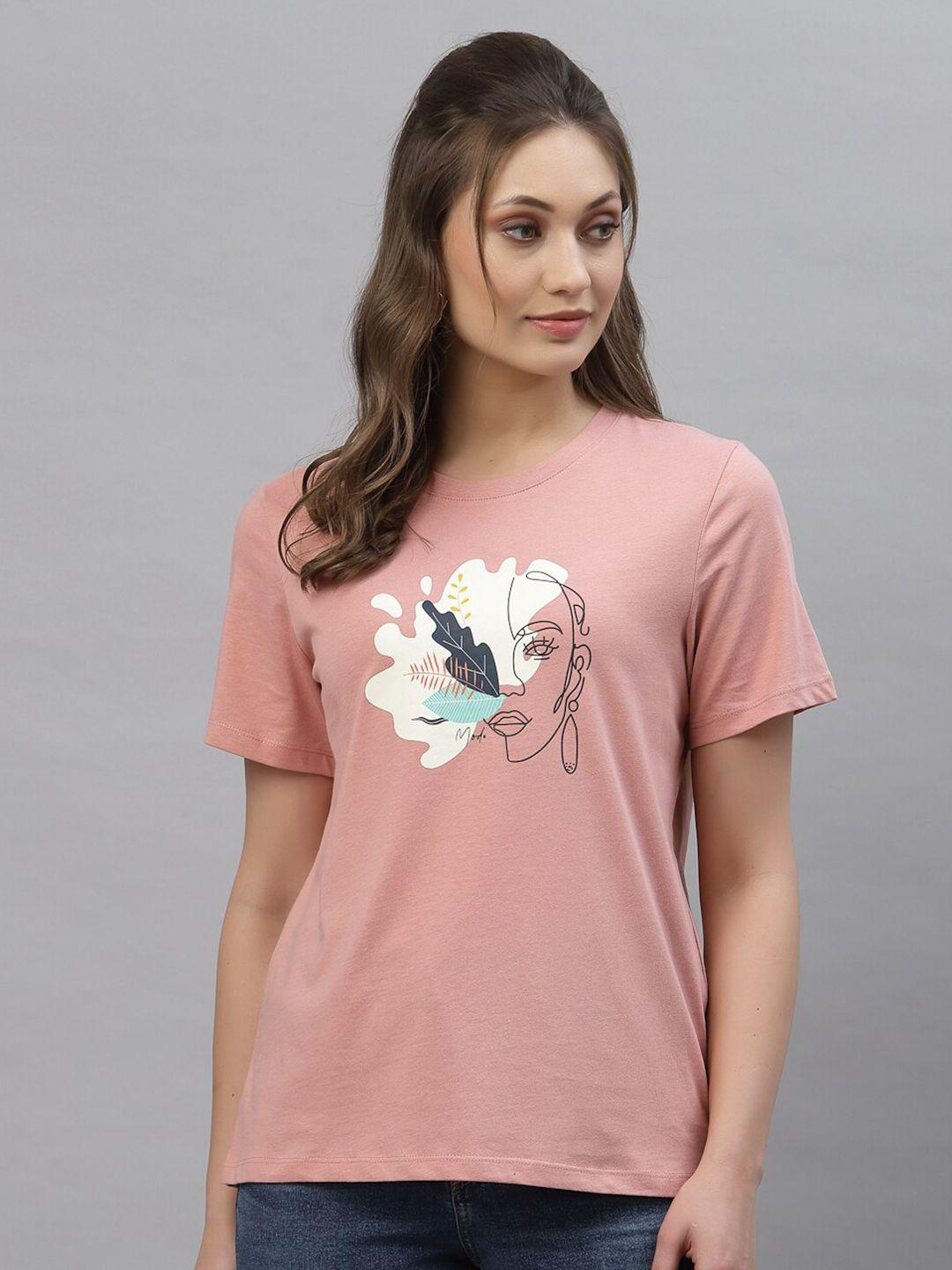 mode by red tape women coral printed cotton t-shirt