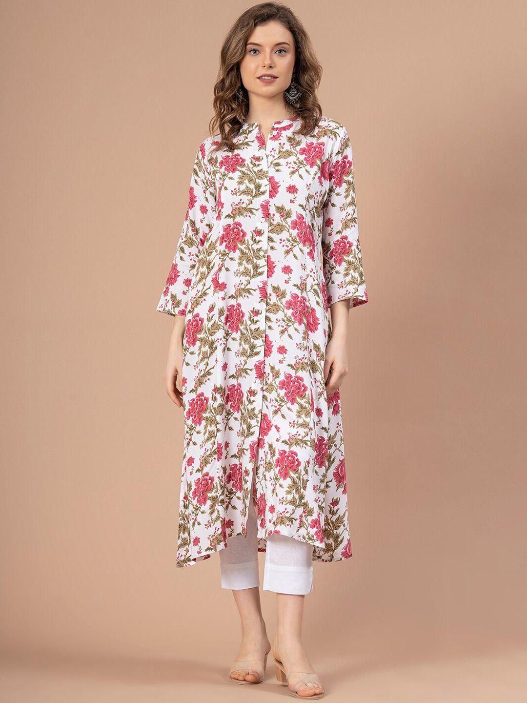 mode by red tape women floral printed band collar a-line kurta