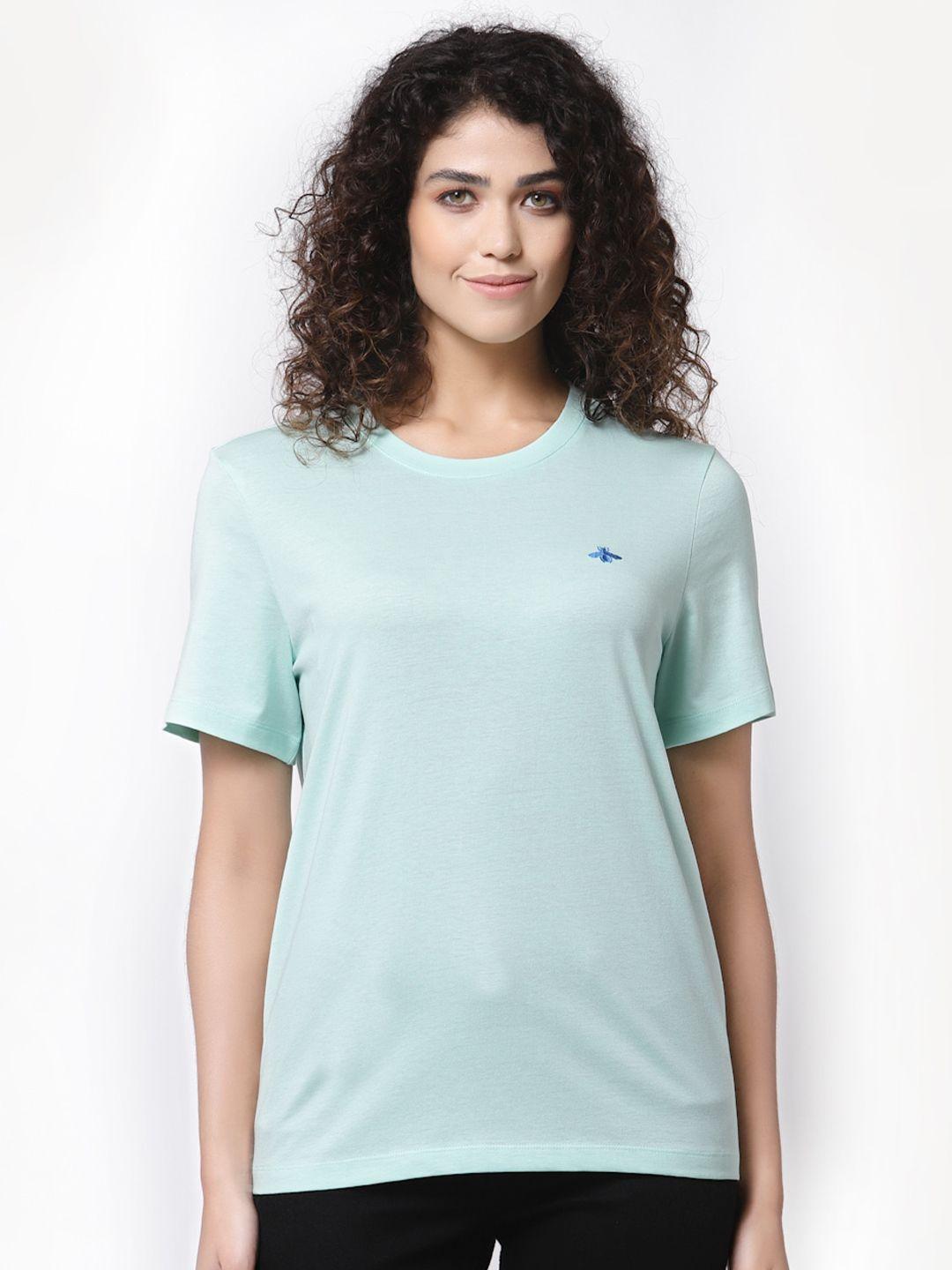 mode by red tape women green pure cotton t-shirt