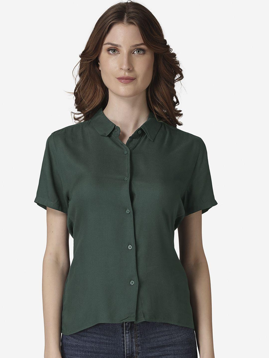 mode by red tape women green regular fit solid casual shirt