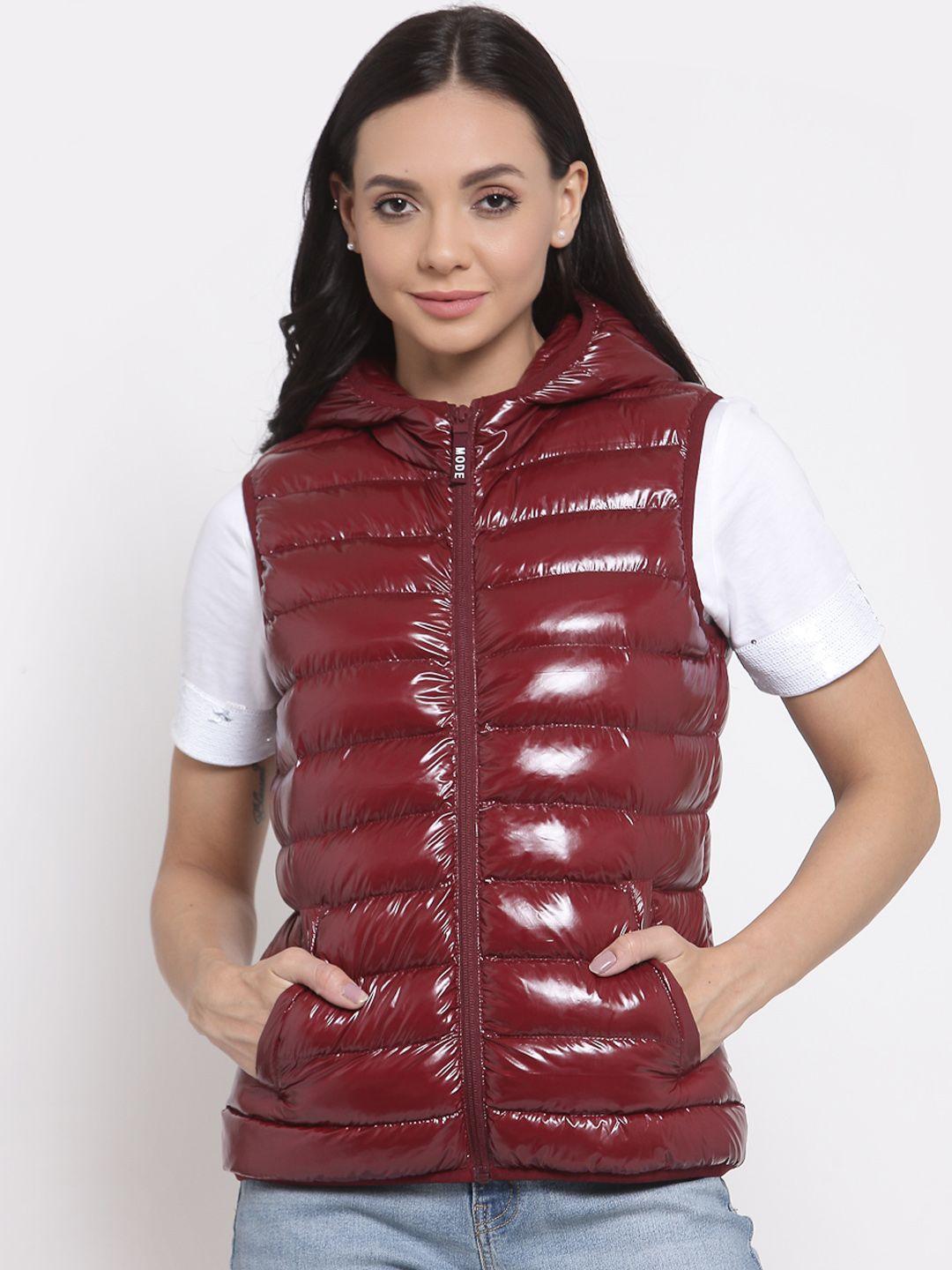 mode by red tape women maroon solid puffer jacket