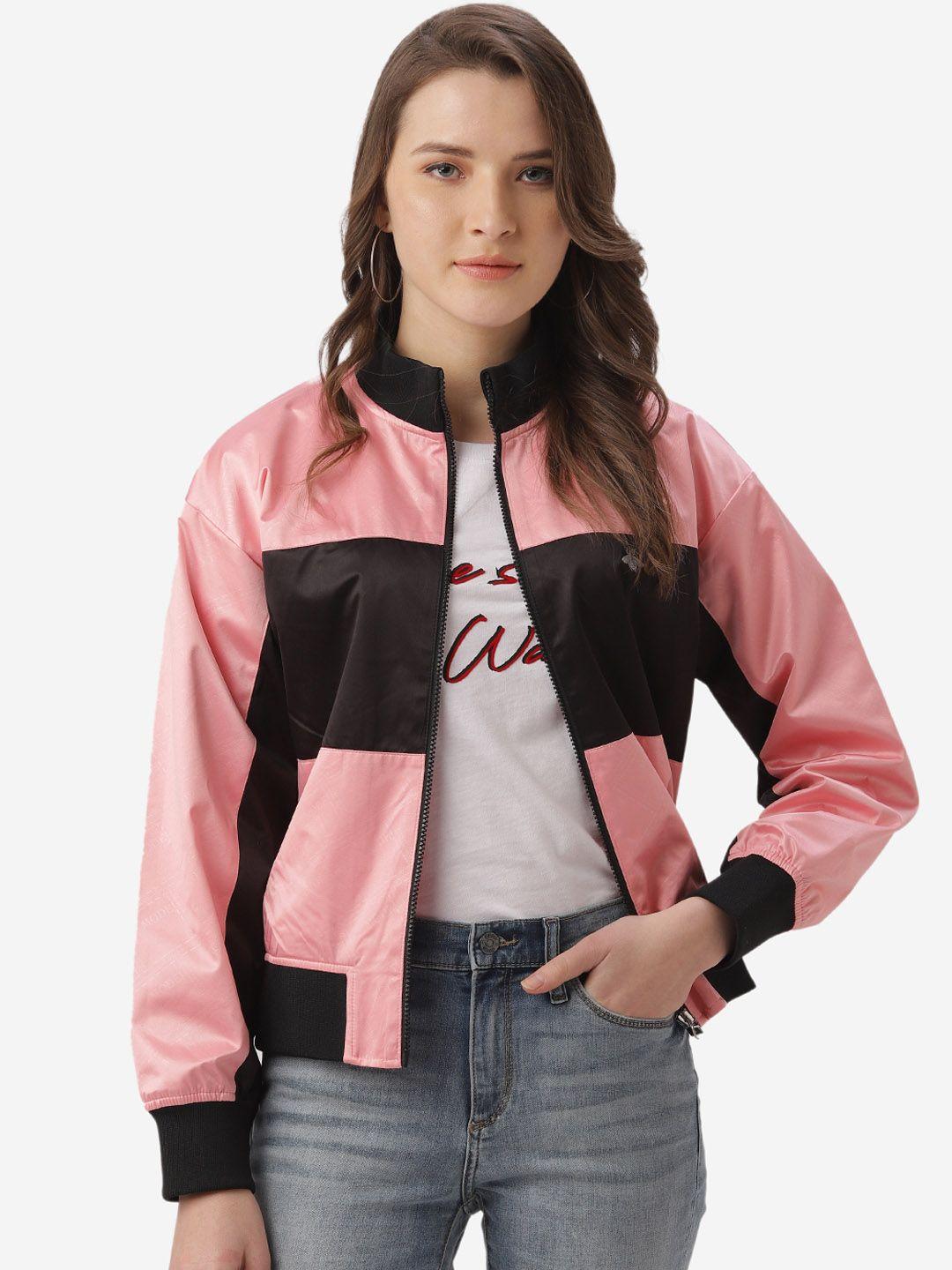 mode by red tape women pastel pink colourblocked bomber