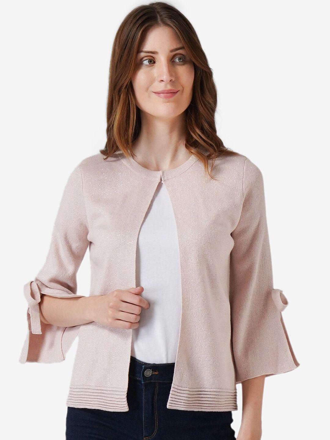 mode by red tape women pink solid front-open sweater