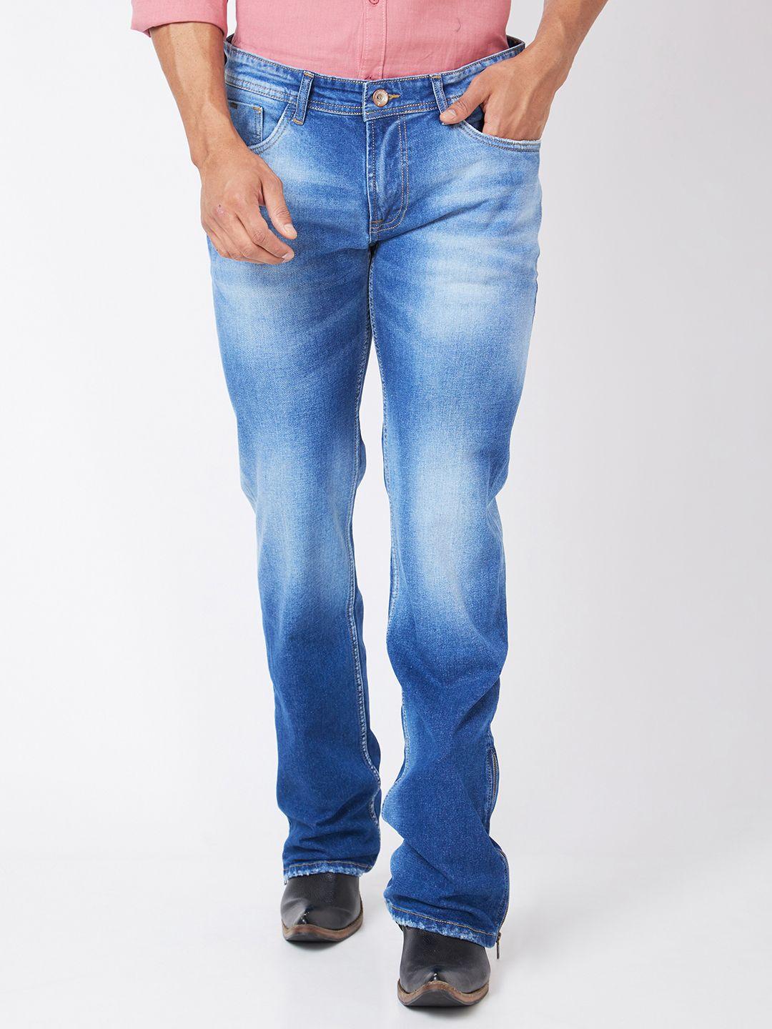 mode de base men bootcut low-rise low distress clean look heavy fade jeans